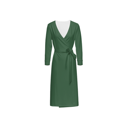 Women's ¾ Sleeve Wrap Dress-Heavy Knit