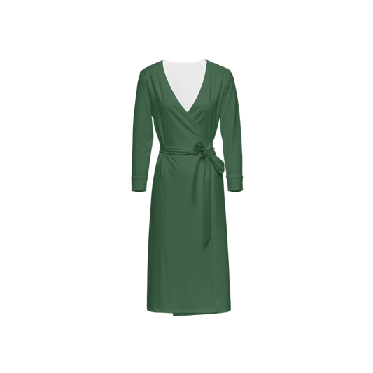 Women's ¾ Sleeve Wrap Dress-Heavy Knit