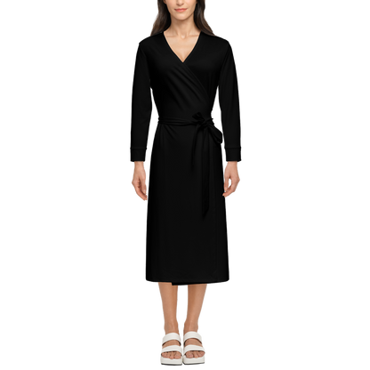 Women's ¾ Sleeve Wrap Dress-Heavy Knit