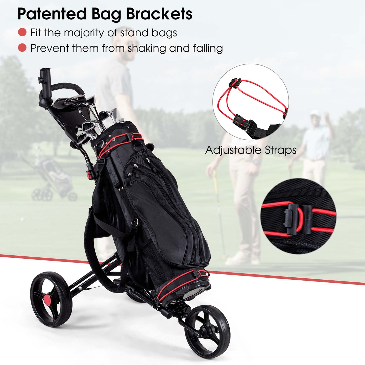 Costway Foldable 3 Wheel Steel Golf Pull Push Cart Trolley Club w/ Umb