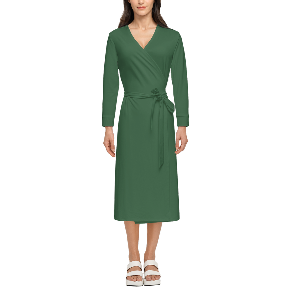 Women's ¾ Sleeve Wrap Dress-Heavy Knit