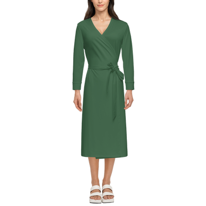 Women's ¾ Sleeve Wrap Dress-Heavy Knit