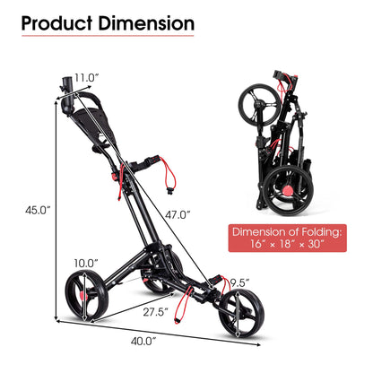 Costway Foldable 3 Wheel Steel Golf Pull Push Cart Trolley Club w/ Umb