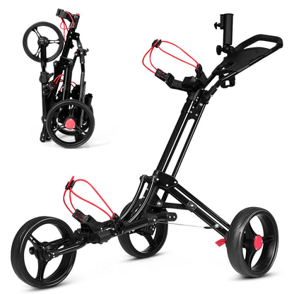 Costway Foldable 3 Wheel Steel Golf Pull Push Cart Trolley Club w/ Umb