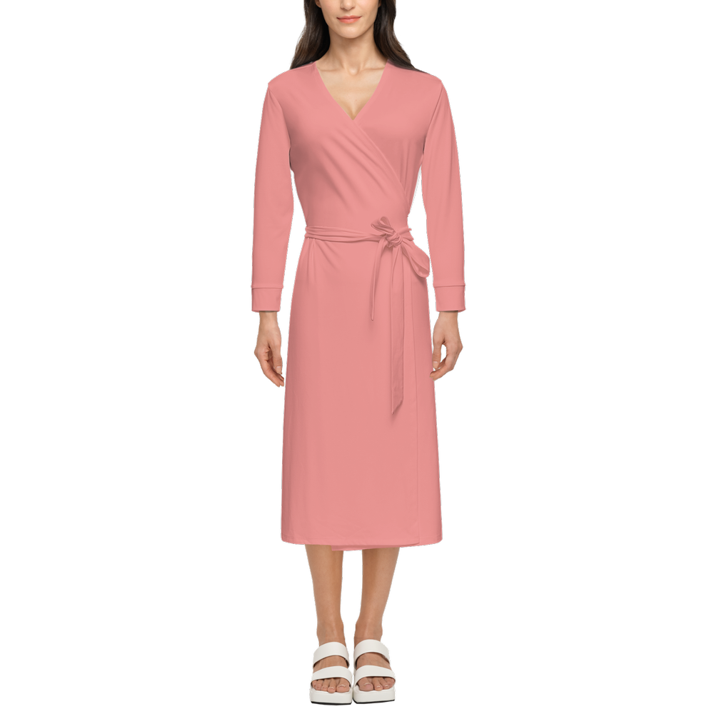 Women's ¾ Sleeve Wrap Dress-Heavy Knit