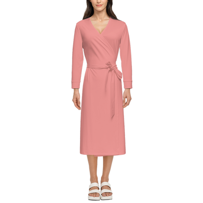 Women's ¾ Sleeve Wrap Dress-Heavy Knit