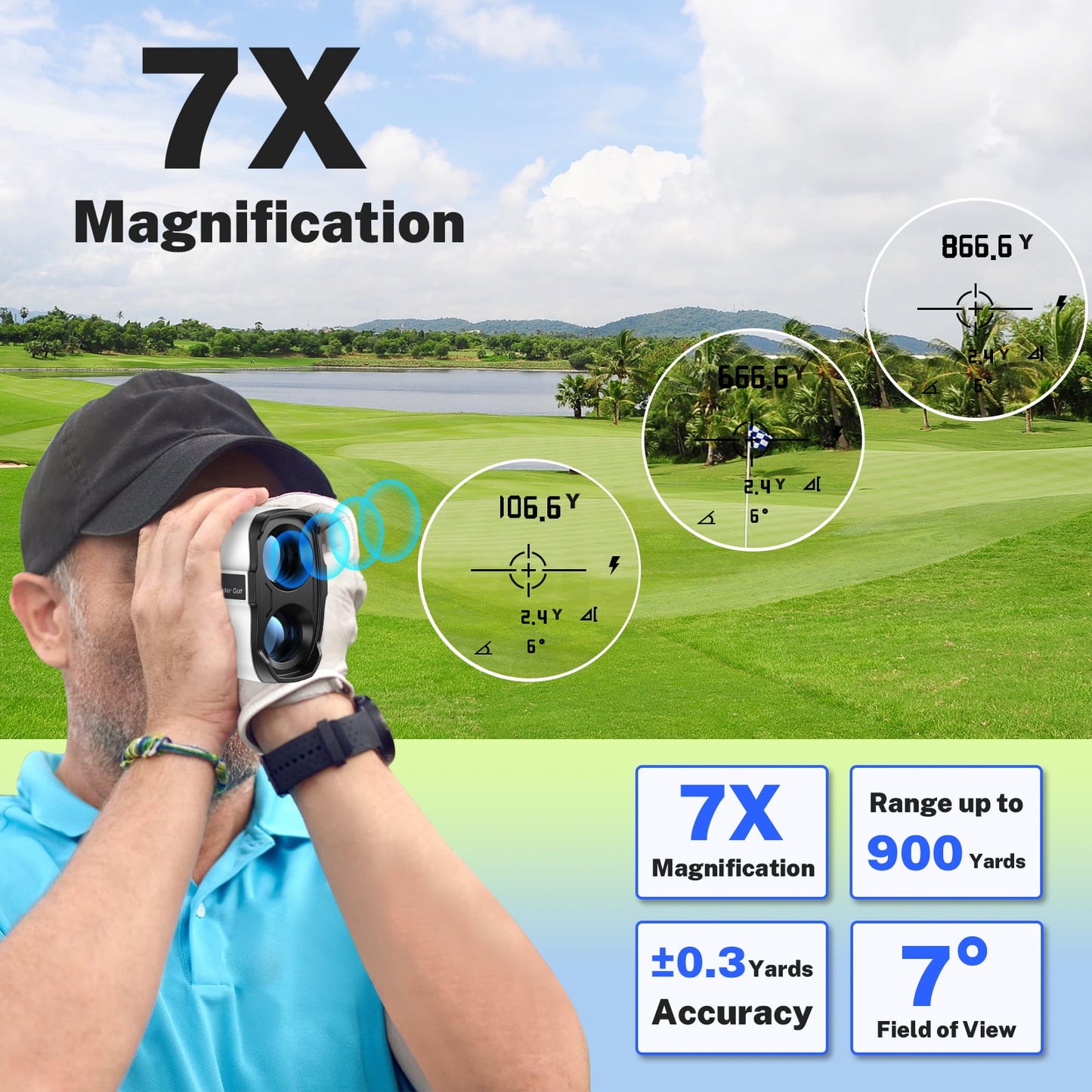 BTMWAY Laser Golf Rangefinder 900 Yards | 7X Magnification with Slope