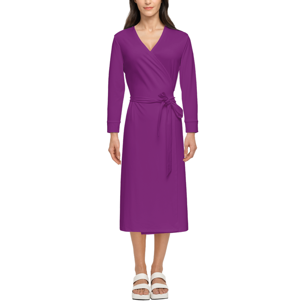 Women's ¾ Sleeve Wrap Dress-Heavy Knit