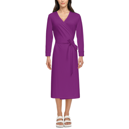 Women's ¾ Sleeve Wrap Dress-Heavy Knit