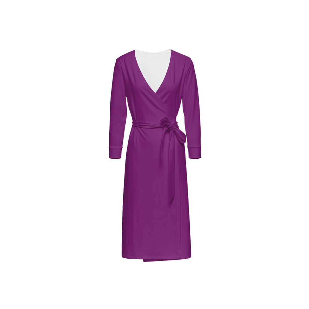 Women's ¾ Sleeve Wrap Dress-Heavy Knit